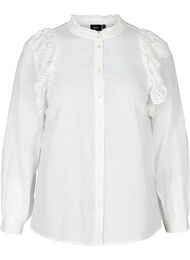 Katoenen blouse met borduursel anglaise, Bright White