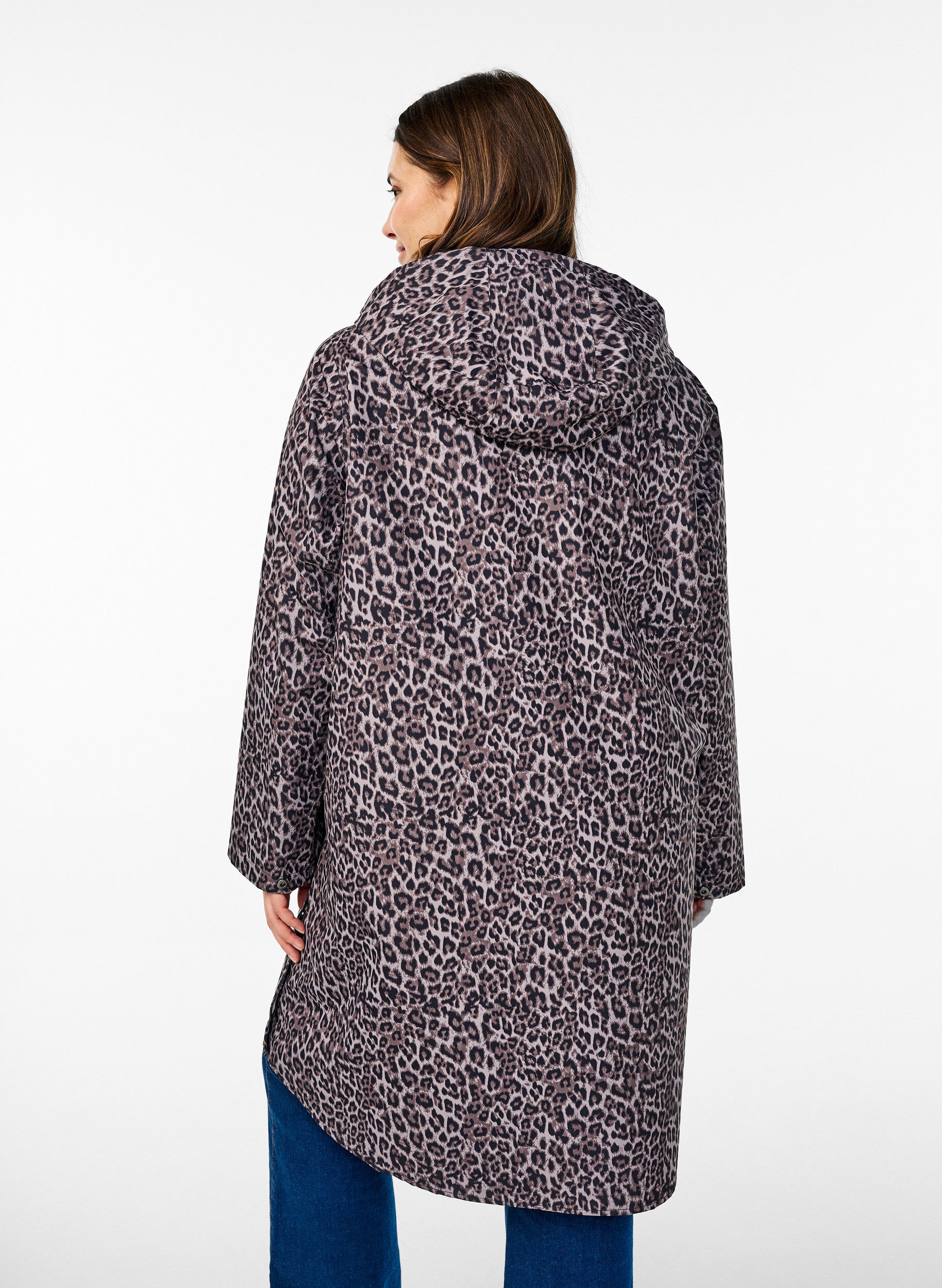 Zizzi Regenjas met zakken en capuchon, Bruin, Model image number 2