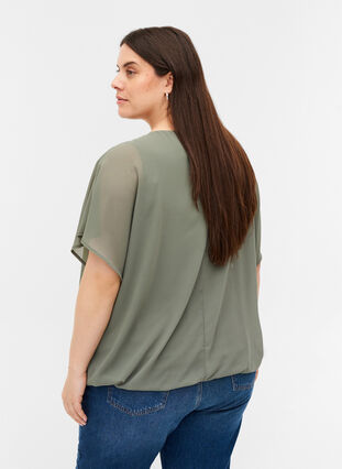 Korte blouse met losse mesh mouwen, Agave Green, Model image number 1