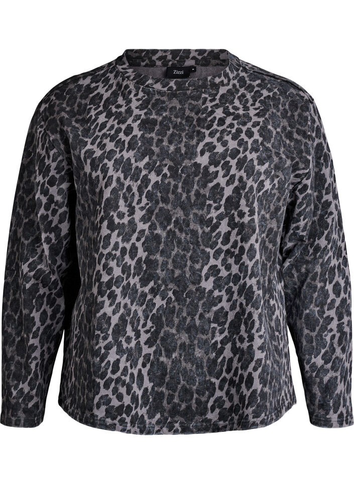 Gewassen sweatshirt met luipaardprint, Grijs, Packshot image number 0