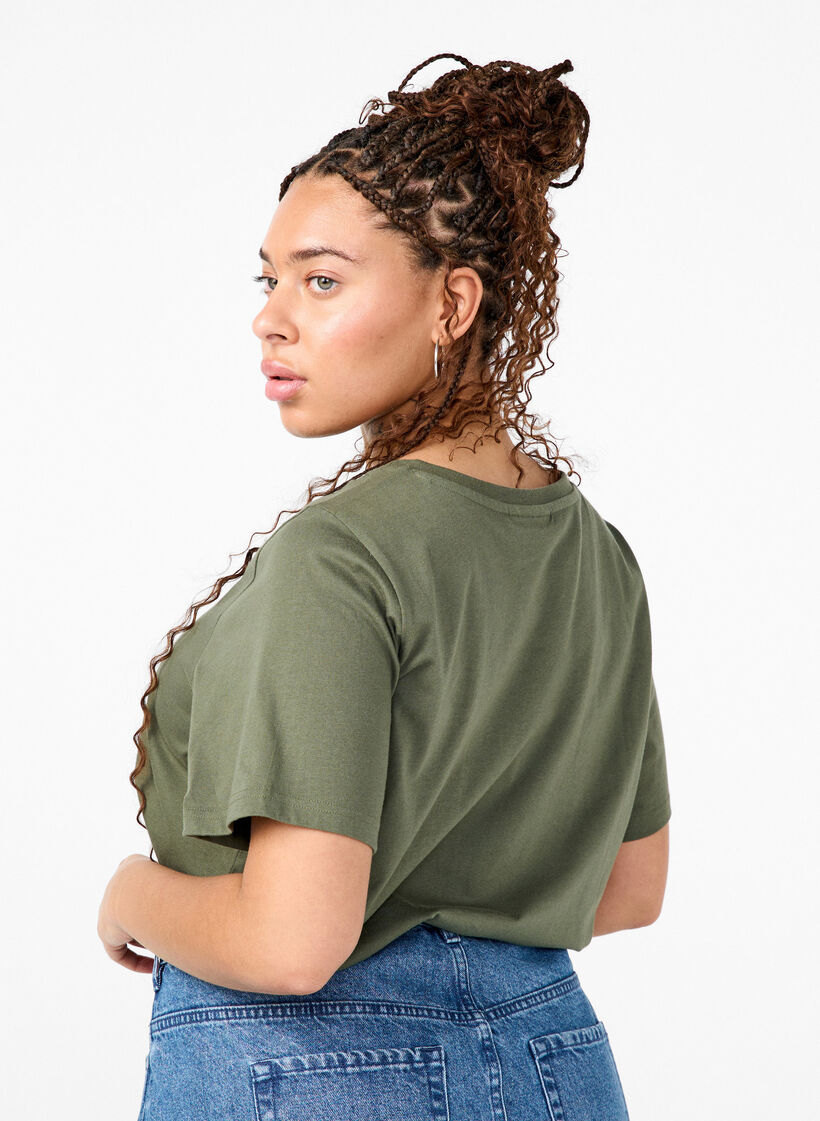 T-shirt van biologisch katoen met strikdetail, Thyme, Model image number 1