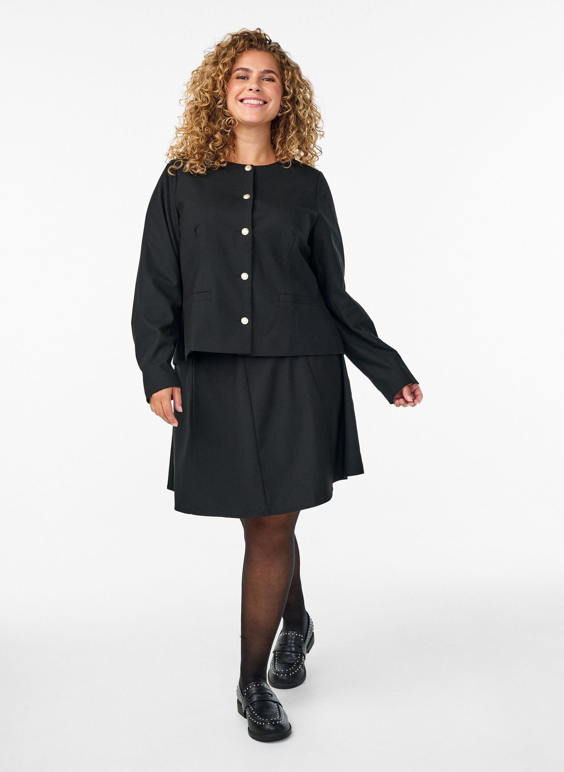 Zizzi Korte A-lijn rok, Zwart, Model image number 1