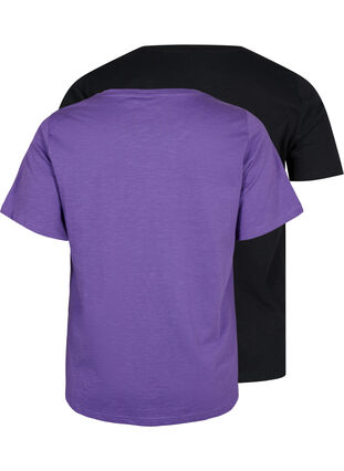 Set van 2 basic t-shirts in katoen, Deep Lavender/Black, Packshot image number 1