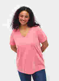 T-shirt met korte mouwen en v-hals, Bubblegum Pink, Model