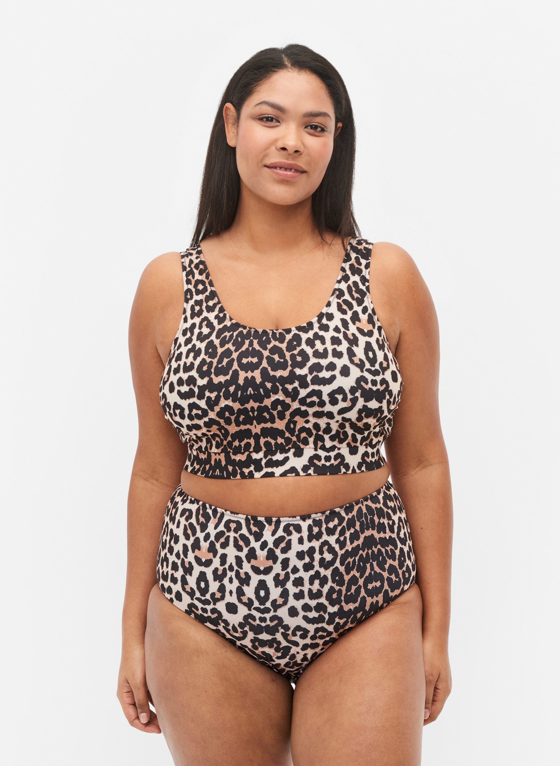 Zizzi Bikinibroekje met hoge taille en print, Bruin, Model image number 0
