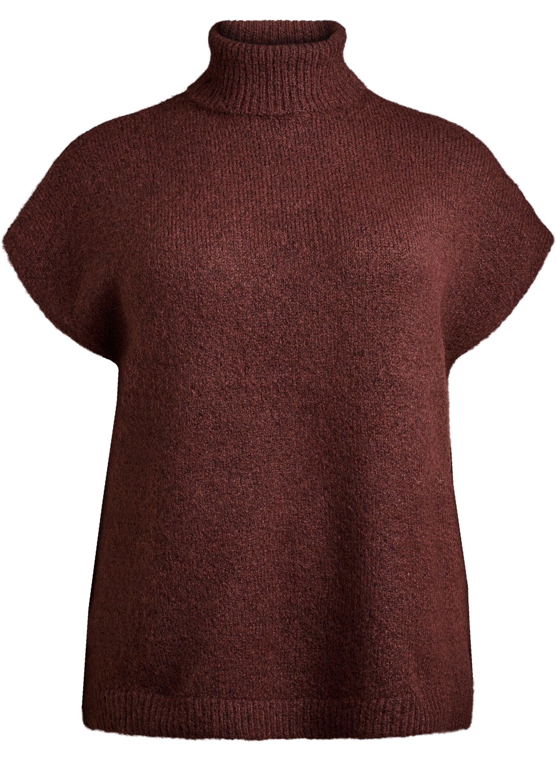 Zizzi Mouwloos gebreid vest met col, Bruin, Packshot image number 0