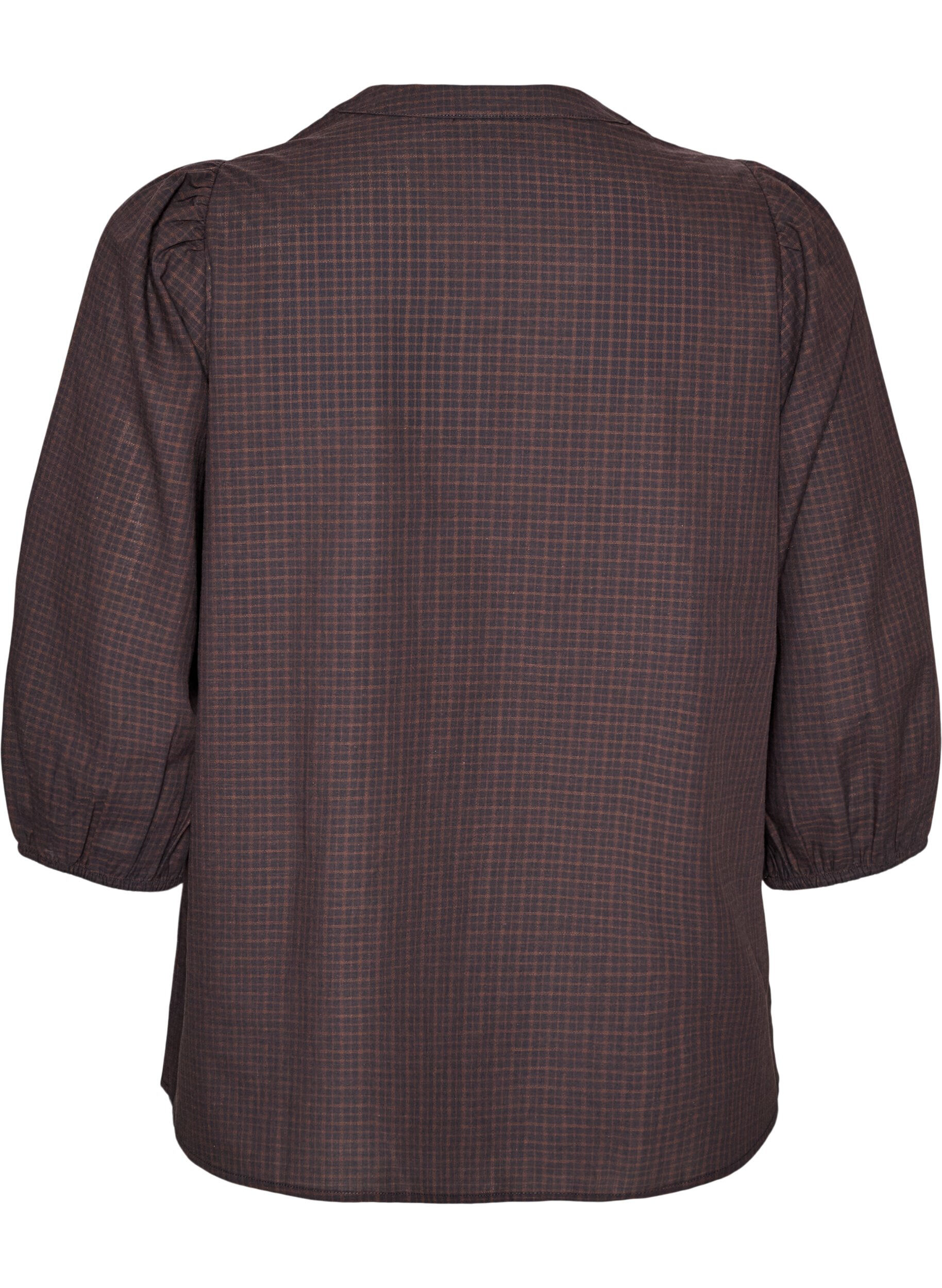 ZizziBlouse met ruitdessin, V-hals en 3/4-mouwen, Bruin, Packshot image number 1