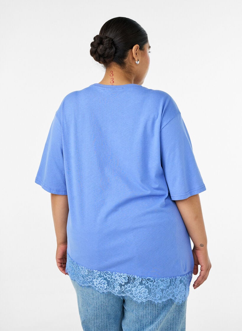 T-shirt met asymmetrische kanten zoom, Paars, Model image number 2