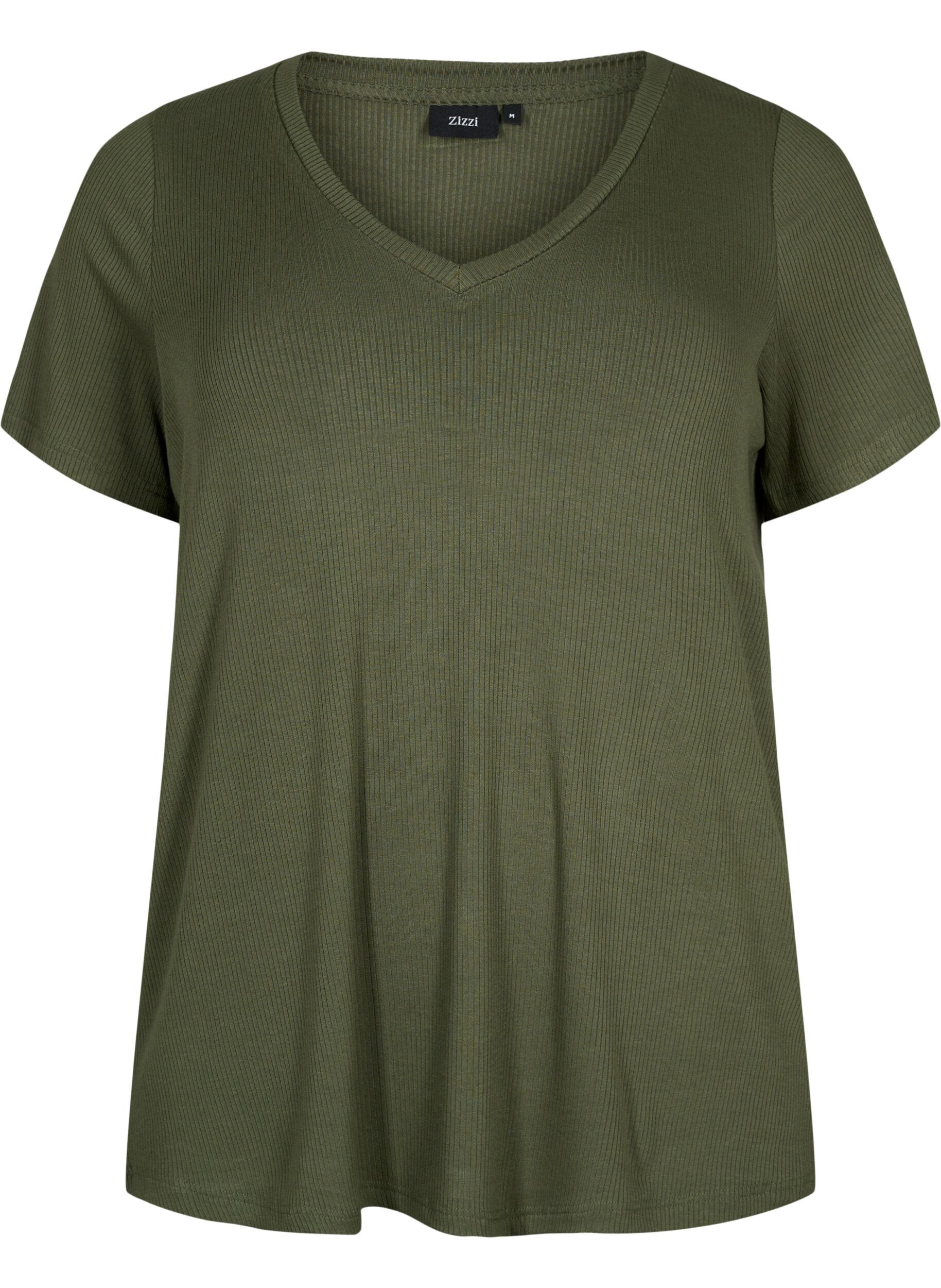 Zizzi Geribd viscose t-shirt met v-hals, Thyme, Packshot image number 0
