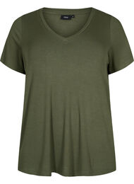 Geribd viscose t-shirt met v-hals, Thyme