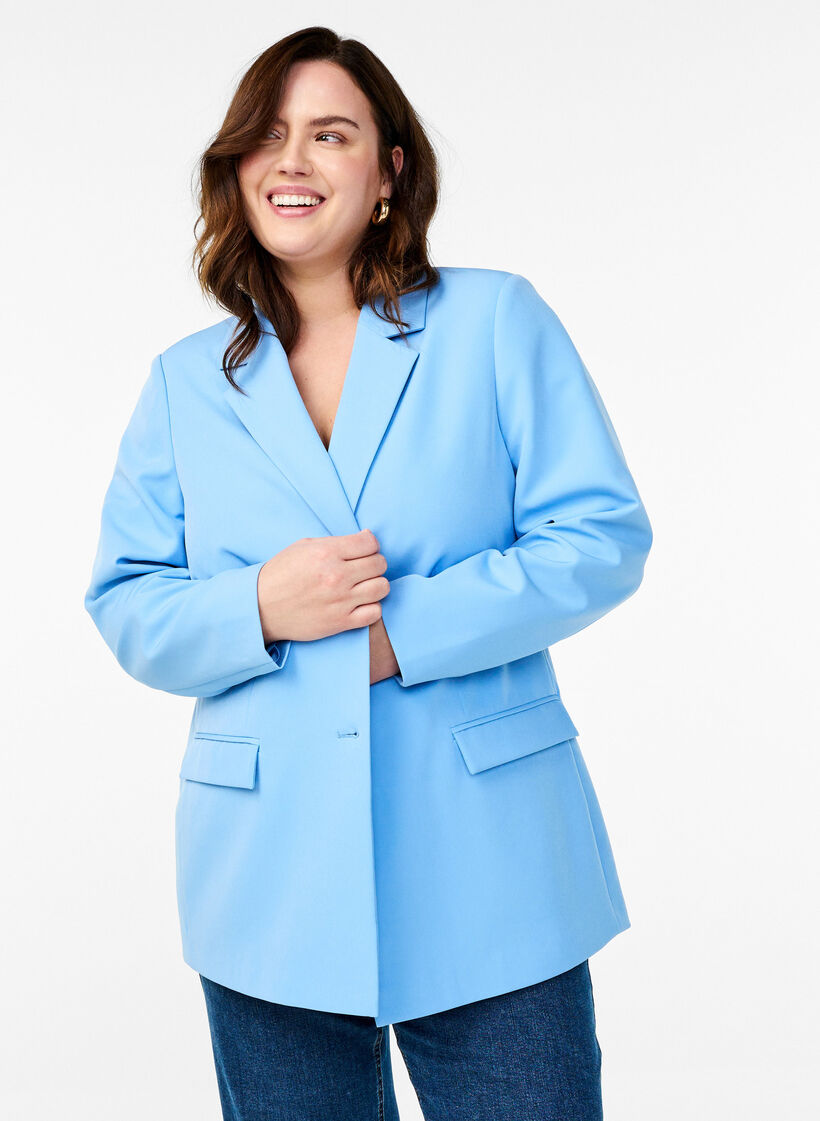 Klassieke blazer met knoopsluiting, Blauw, Image image number 0
