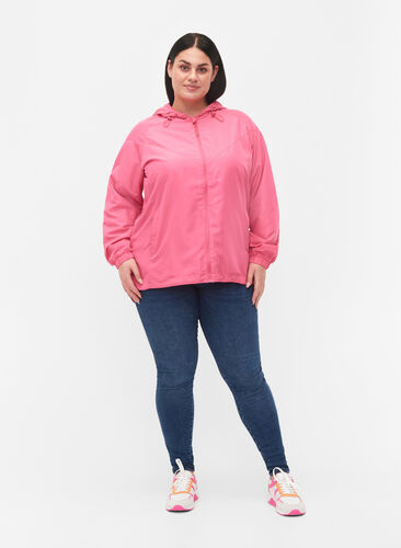 Korte jas met capuchon en verstelbare onderkant, Hot Pink, Model image number 2