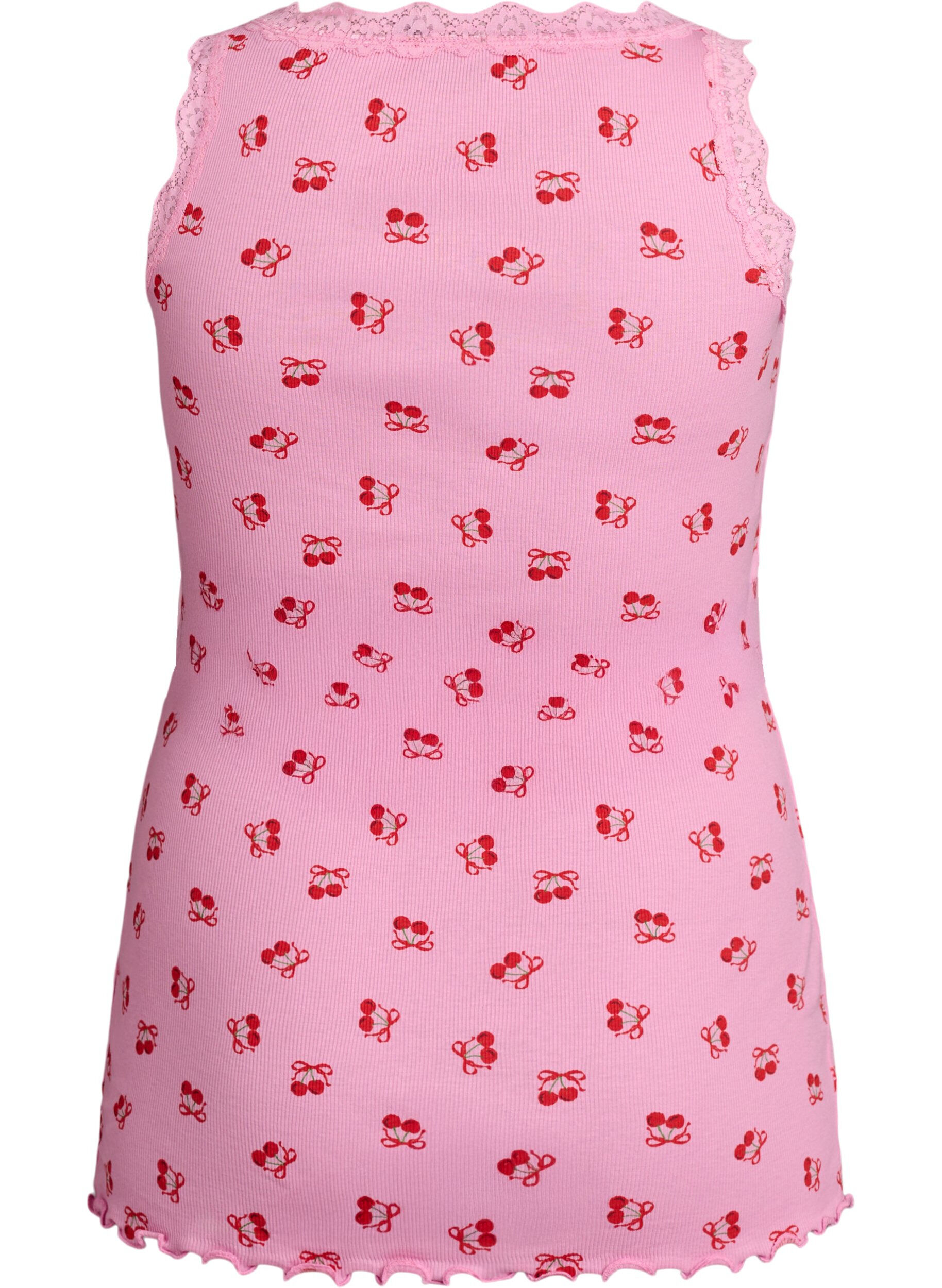 ZizziTop met print en kanten rand, Roze, Packshot image number 1