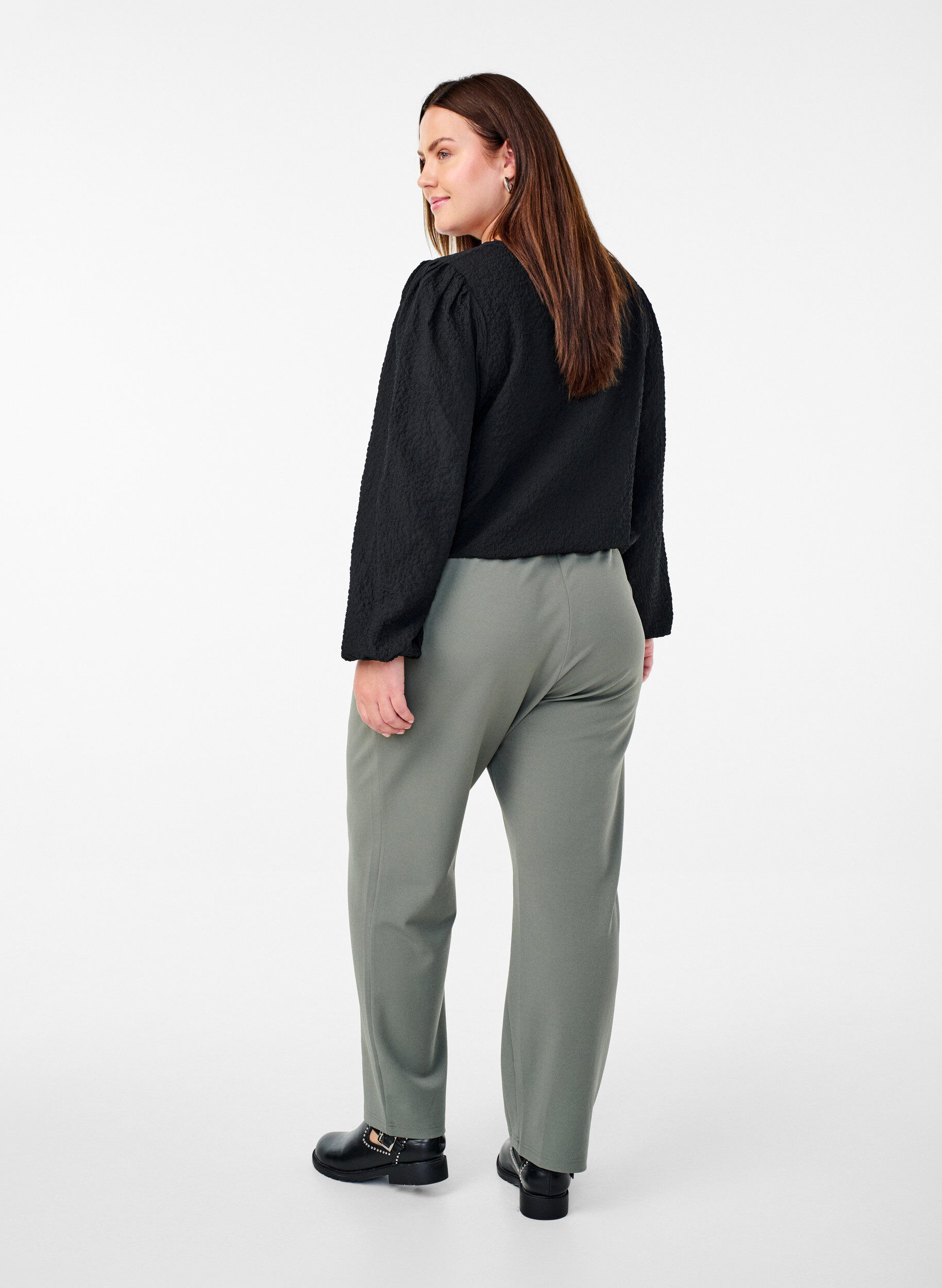Zizzi FLASH - Broek met rechte pasvorm, Grijs, Model image number 1