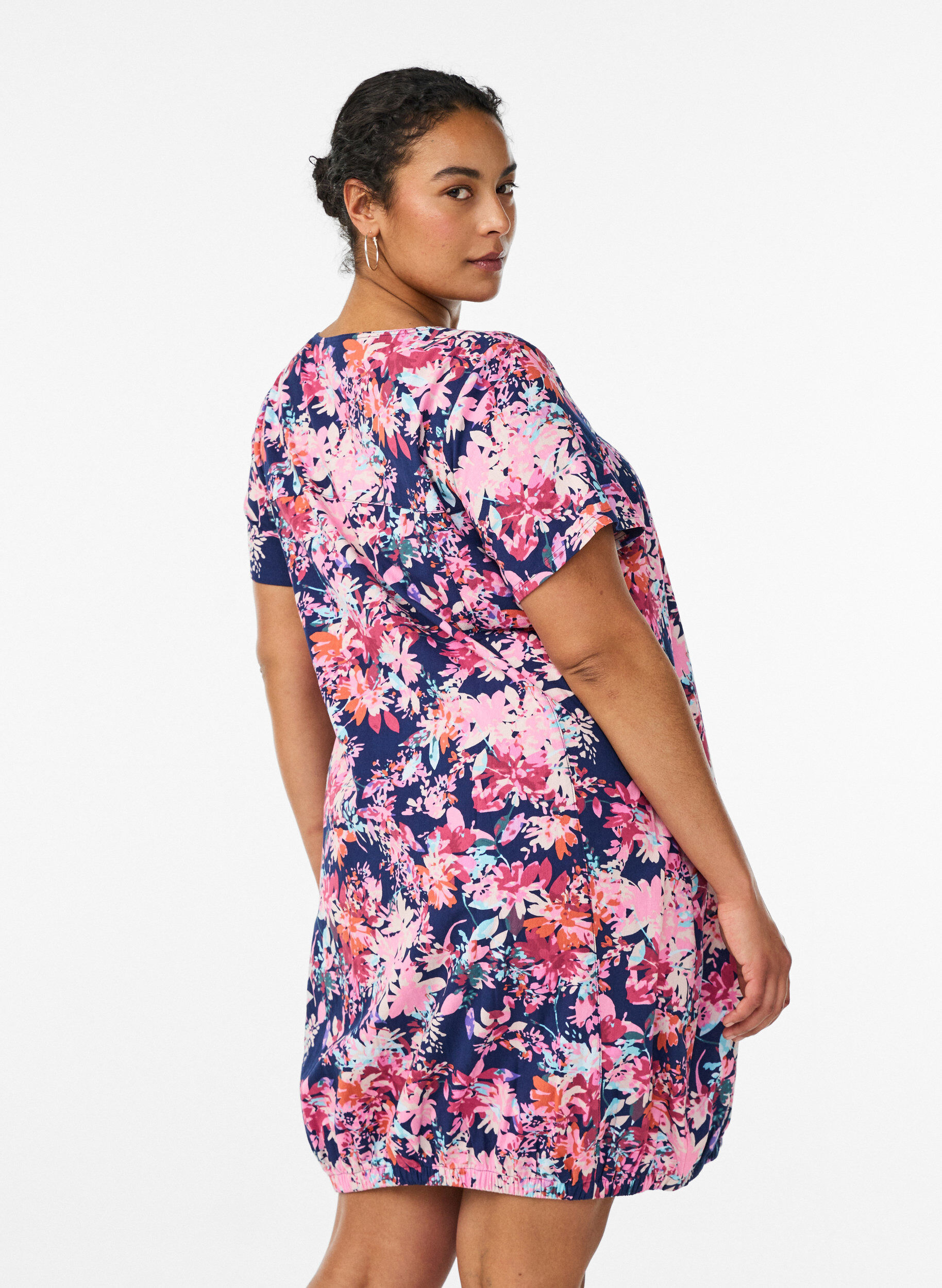 Zizzi Katoenen jurk met korte mouwen en print, Blauw, Model image number 2