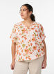 Viscose blouse met bloemenprint en korte mouwen, Vanilla, Model image number 0
