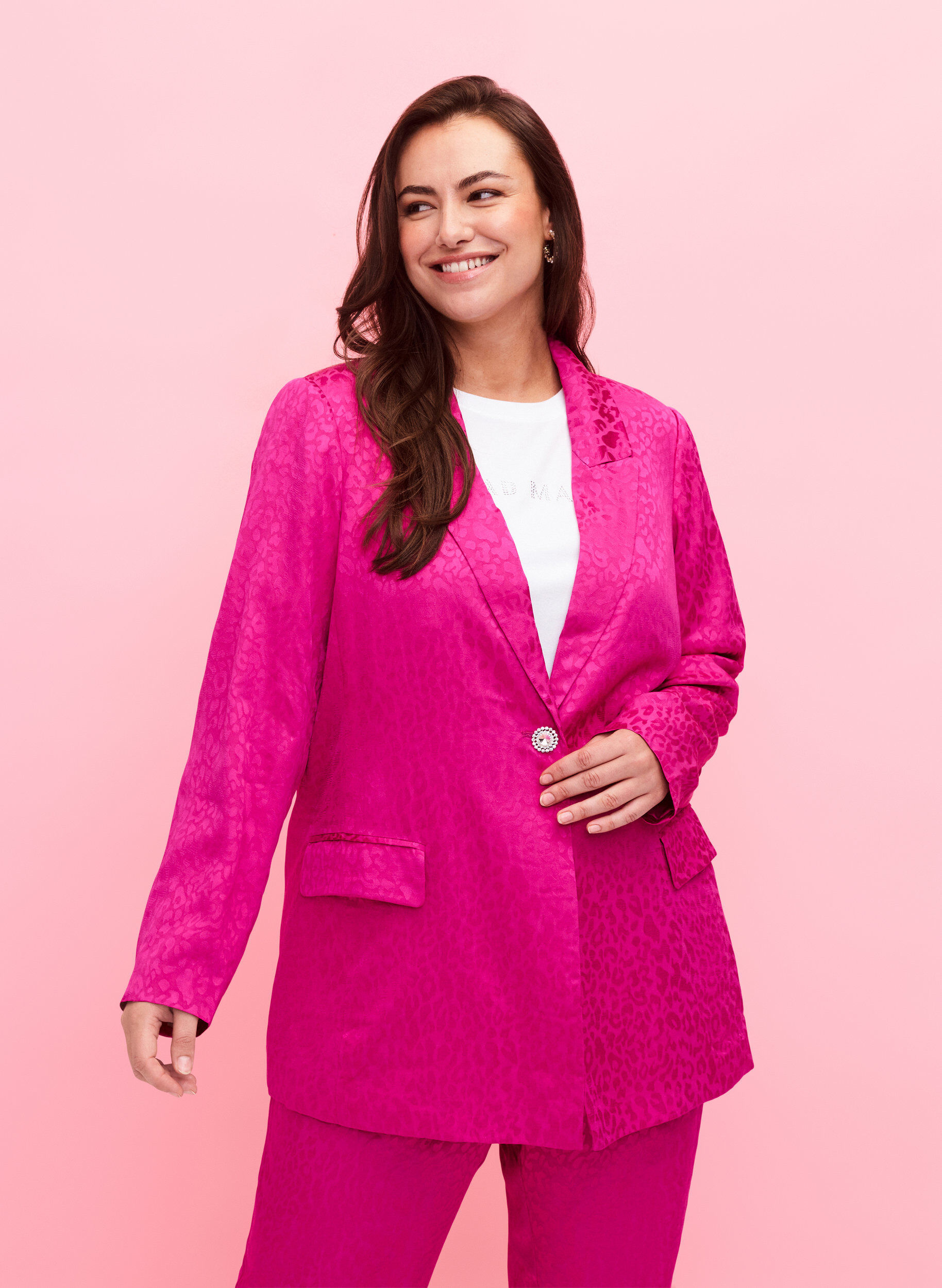 Zizzi Dubbelgestikte jacquardblazer van viscose, Rose Violet, Model image number 0