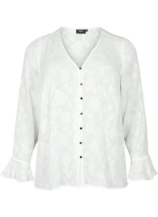 Lange mouw shirt met jacquard look, Bright White, Packshot image number 0