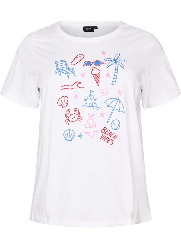Dit T-shirt van biologisch katoen met strandprint, Wit, Packshot image number 0