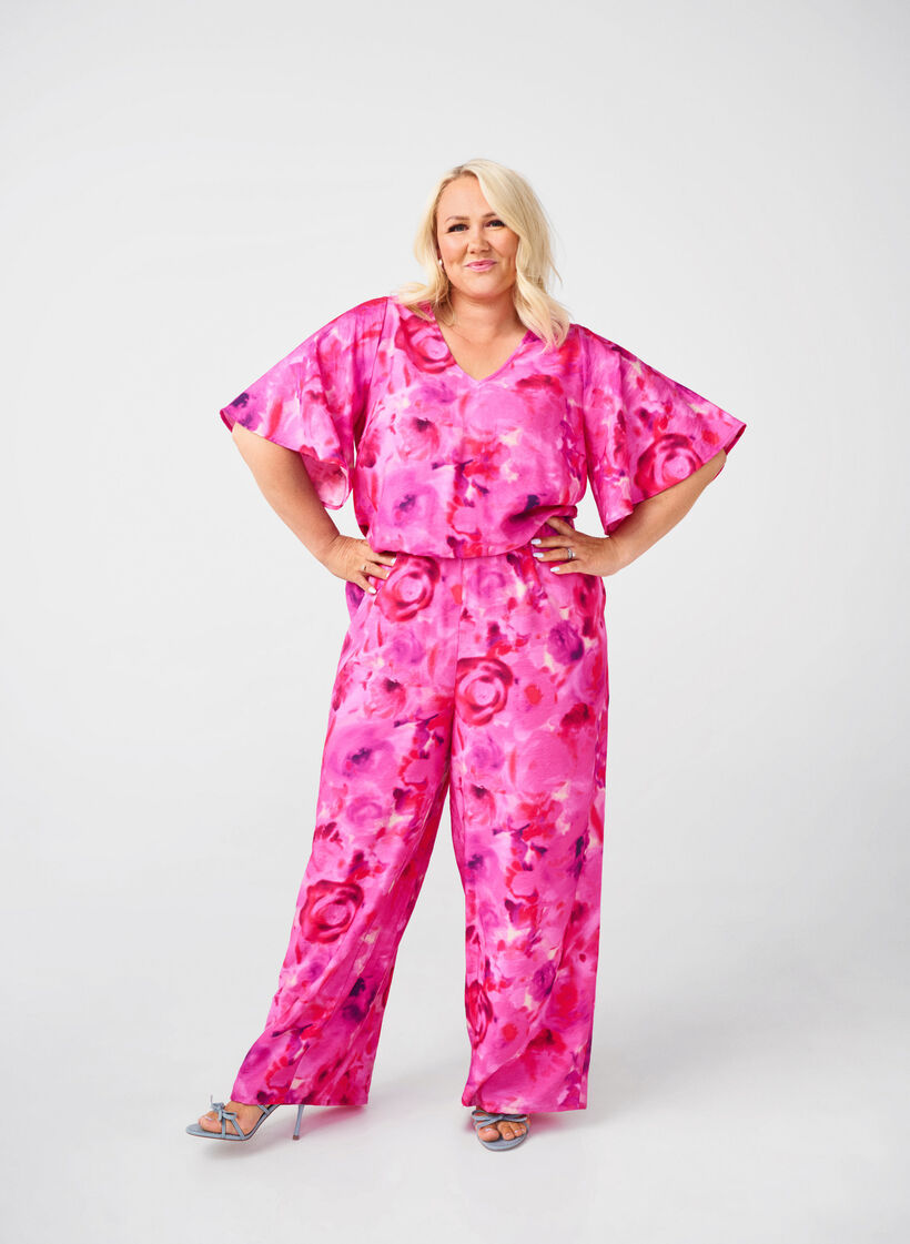 Jumpsuit met bloemenpatroon en mouwen als vleermuisvleugels, Pink Rose AOP, Image image number 0