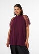 Blouse met korte kanten mouwen en hoge hals, Rood, Model image number 0