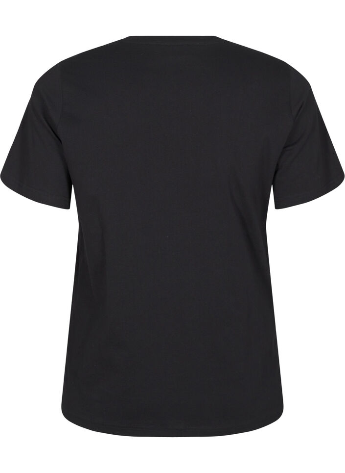 T-shirt met ronde hals en strass-steentjes, Black, Packshot image number 1