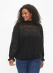 Kanten blouse met lange mouwen en smok, Black, Model image number 0