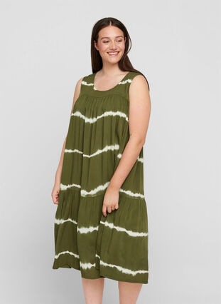 Viscose midi-jurk met print, Ivy Green Batik, Model image number 0