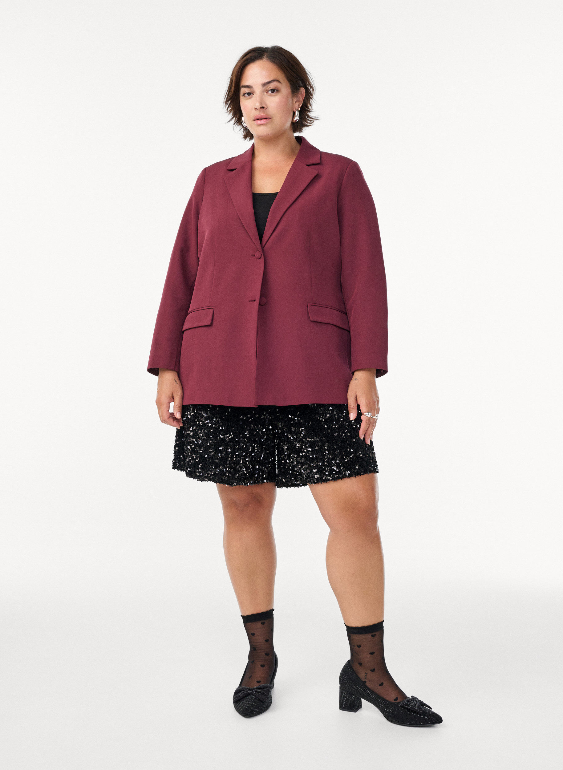 Zizzi Klassieke blazer met knoopsluiting, Rood, Model image number 1