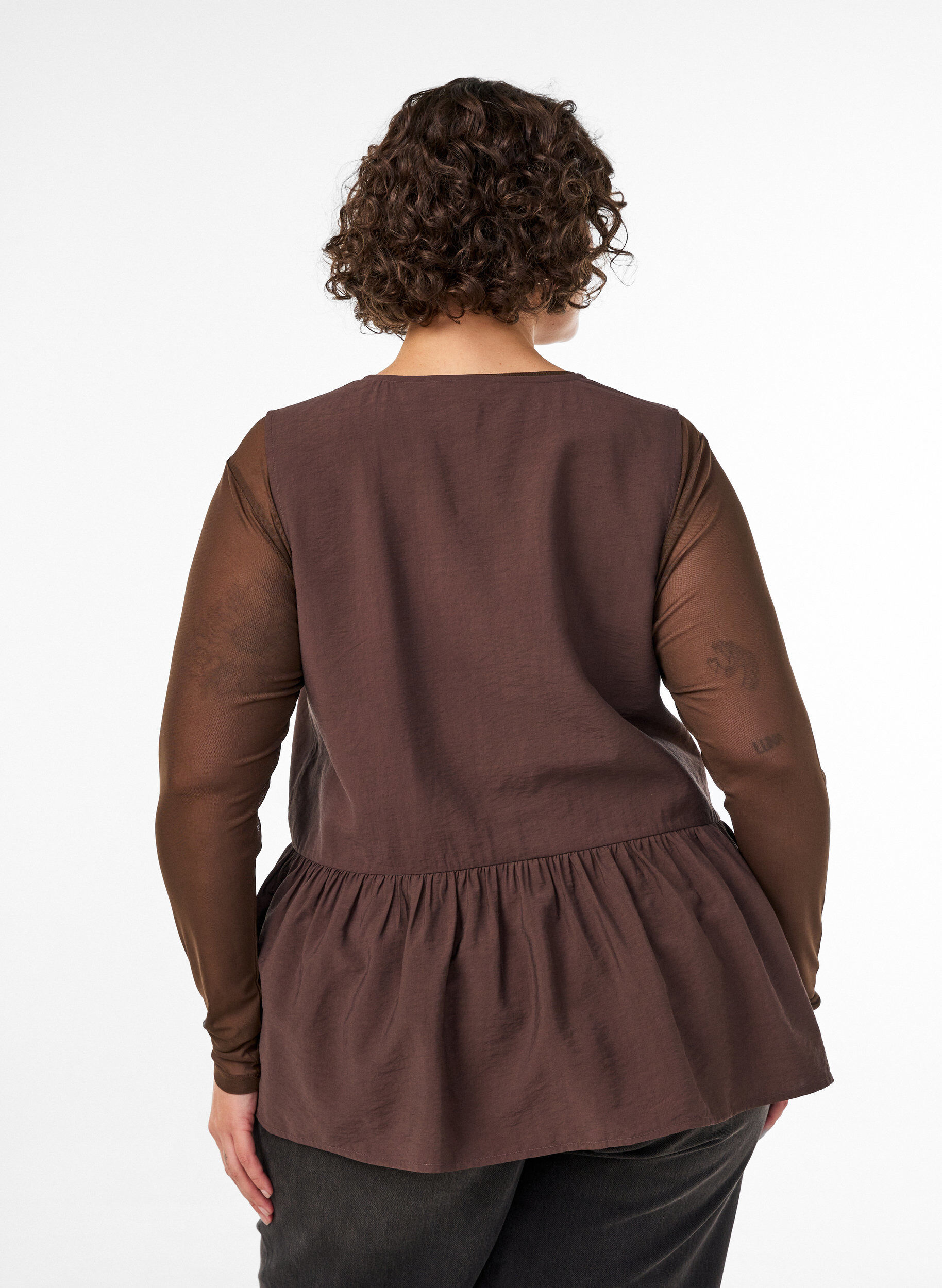 ZizziMouwloze peplumblouse met decoratieve knopen, Bruin, Model image number 2
