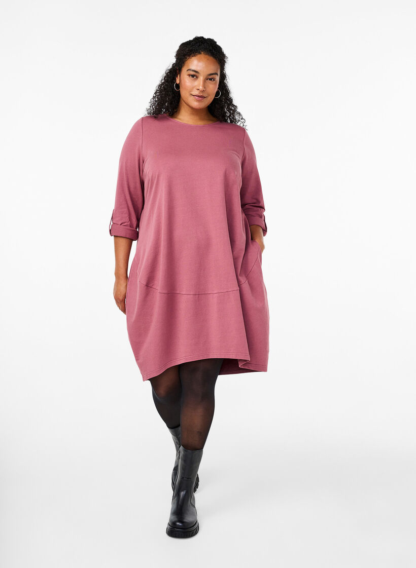 Ballonjurk van katoen met zakken, Roze, Model image number 1