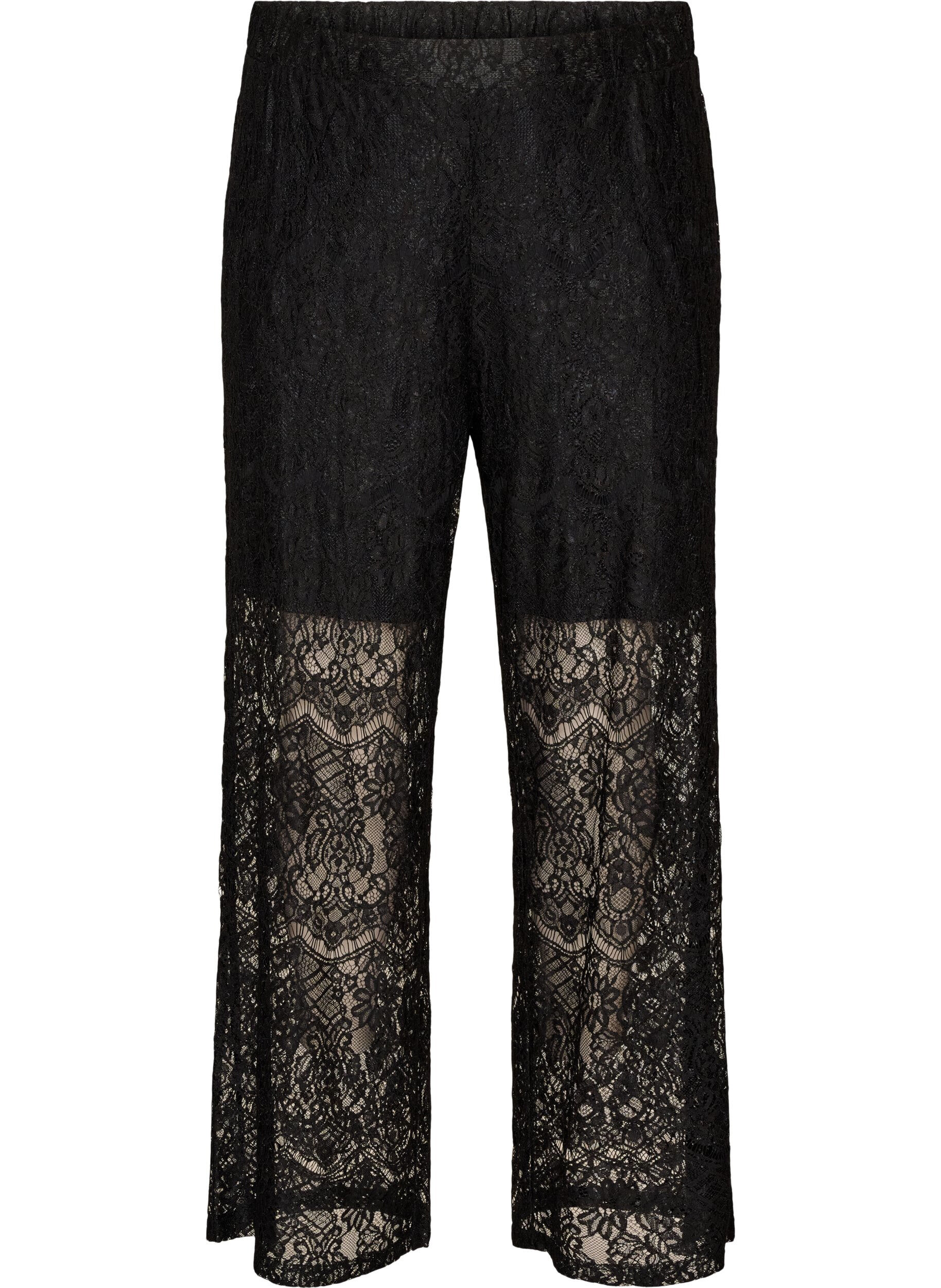 ZizziKanten broek met rechte pijpen en een binnenbroekje, Zwart, Packshot image number 0