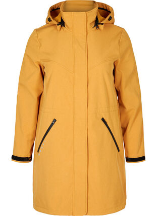 Lange softshell jas met capuchon, Spruce Yellow, Packshot image number 0