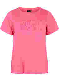 Zizzi Vrouwen Grote Maten T-shirt Katoen Ronde Hals Print Maat 42-60, Hot Pink Create