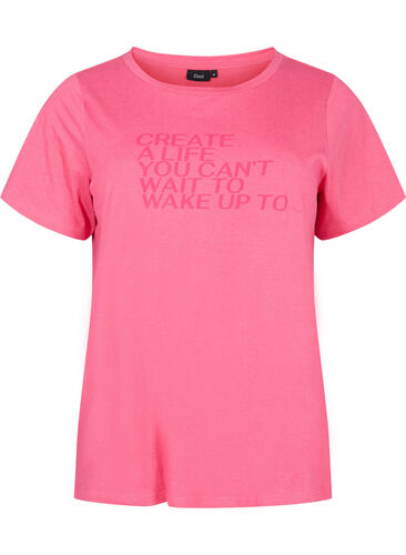 Zizzi Vrouwen Grote Maten T-shirt Katoen Ronde Hals Print Maat 42-60, Hot Pink Create, Packshot image number 0
