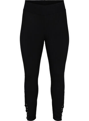 Effen gekleurde legging met kanten detail, Black, Packshot image number 0