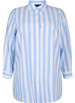 Lang shirt van linnen en katoen, Blue White Stripe, Packshot image number 0