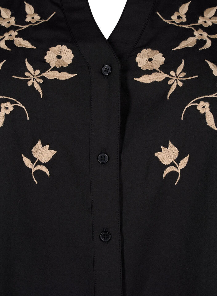 Overhemdblouse met geborduurde bloemen en 3/4 mouwen, Black W. Beige Emb. , Packshot image number 2