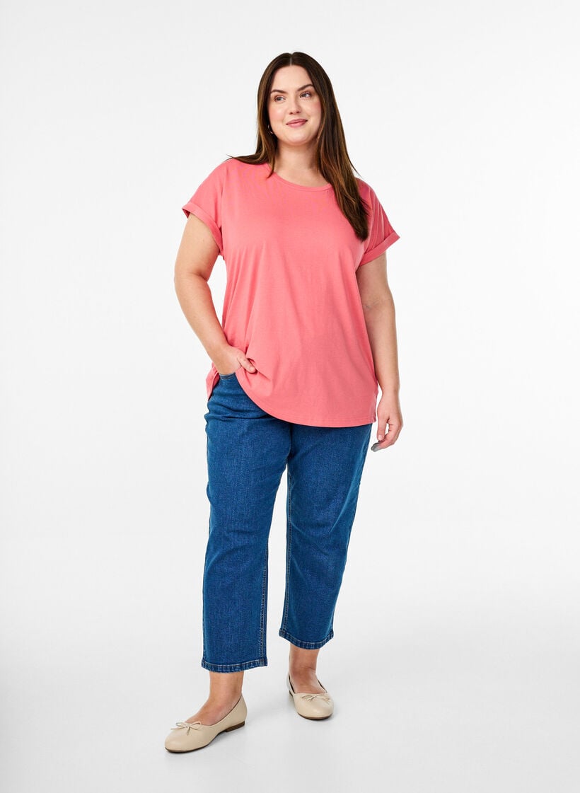 T-shirt met korte mouwen van katoenmix, Roze, Model image number 1