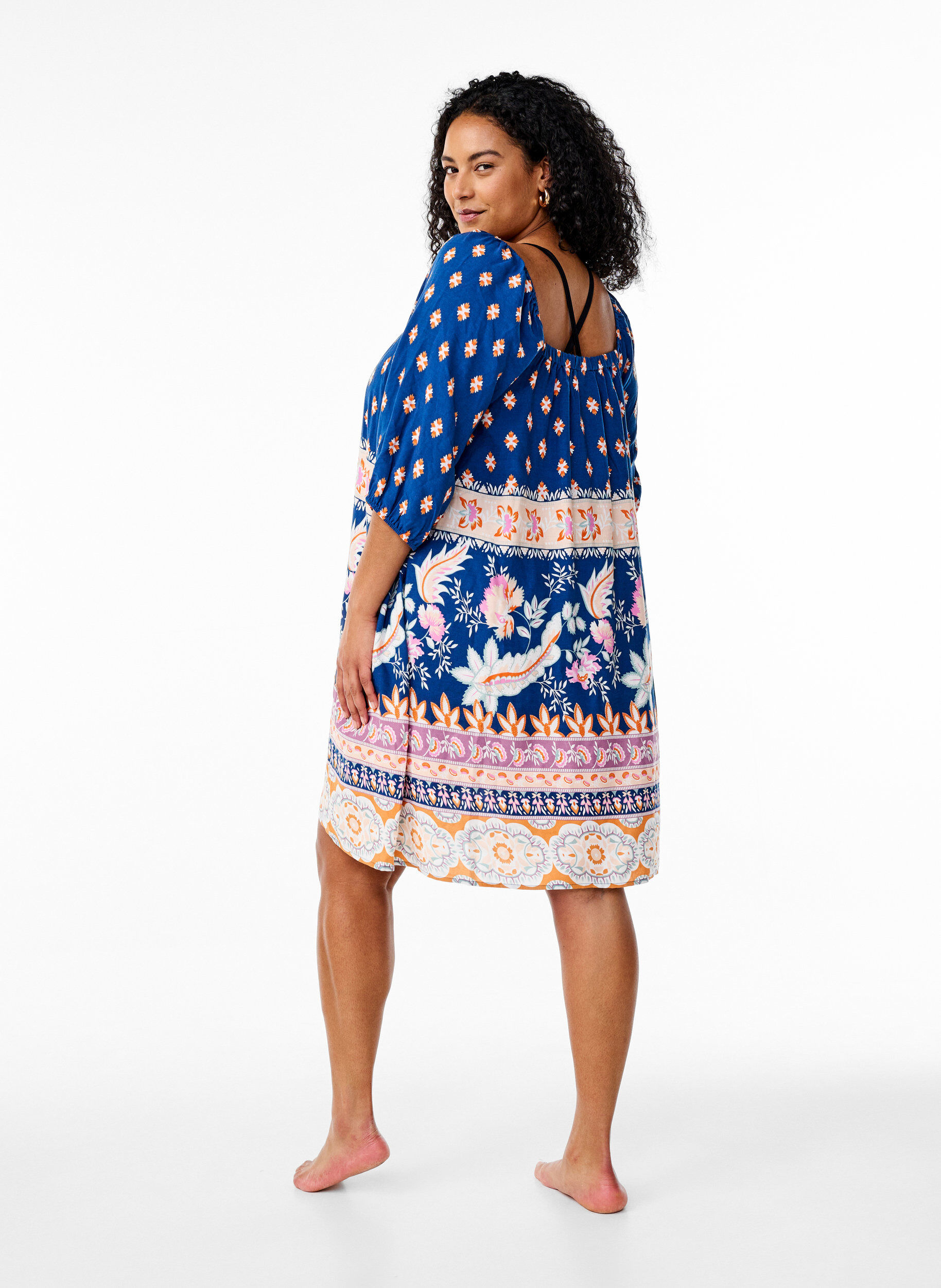 Zizzi Strandjurk van viscose met print, Blauw, Model image number 2