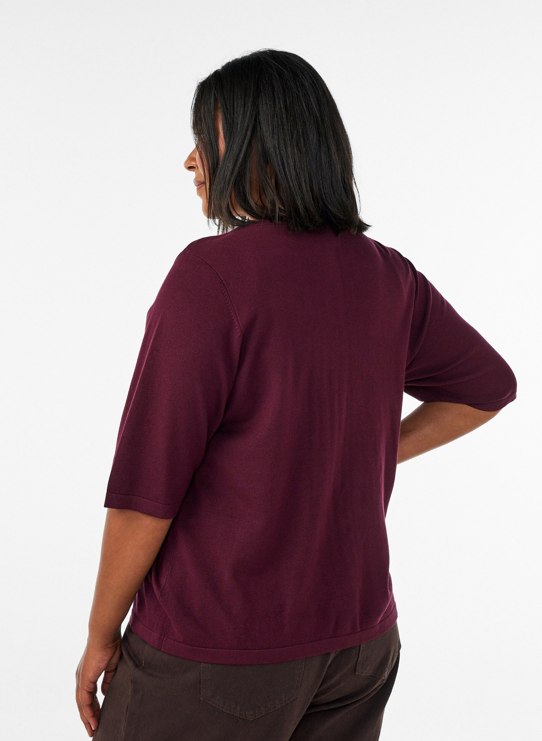 ZizziGebreid vest met hartvormige knopen en korte mouwen, Rood, Model image number 2