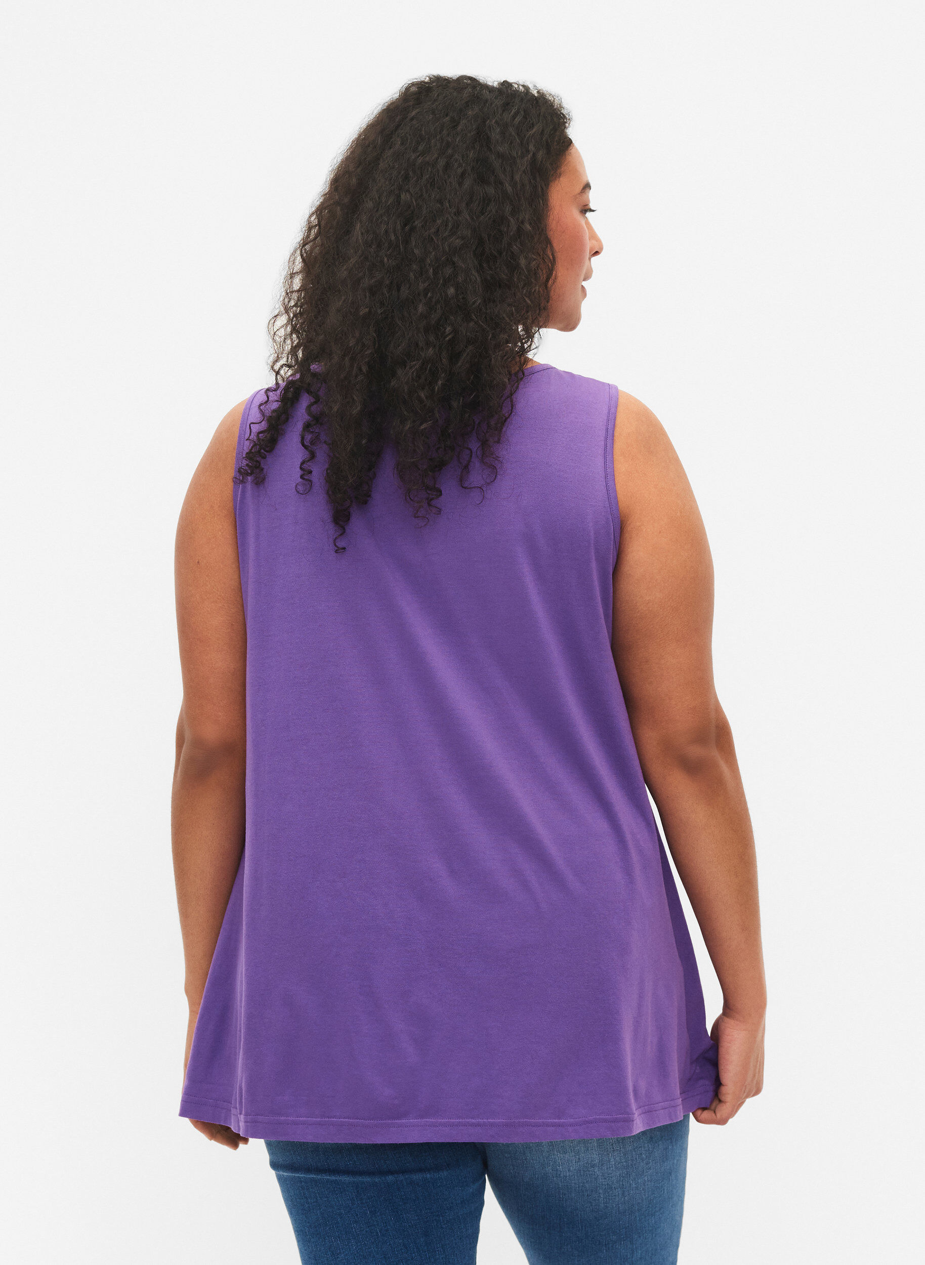 Zizzi  2-pack top van katoenmix, Deep Lavender/Black, Model image number 1