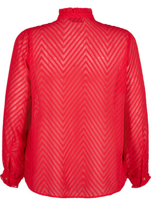 Shirtblouse met ruches en gedessineerde textuur, Tango Red, Packshot image number 1