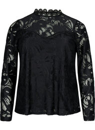 Kanten blouse met lange mouwen, Black