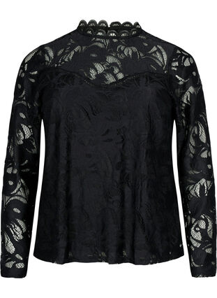 Kanten blouse met lange mouwen, Black, Packshot image number 0