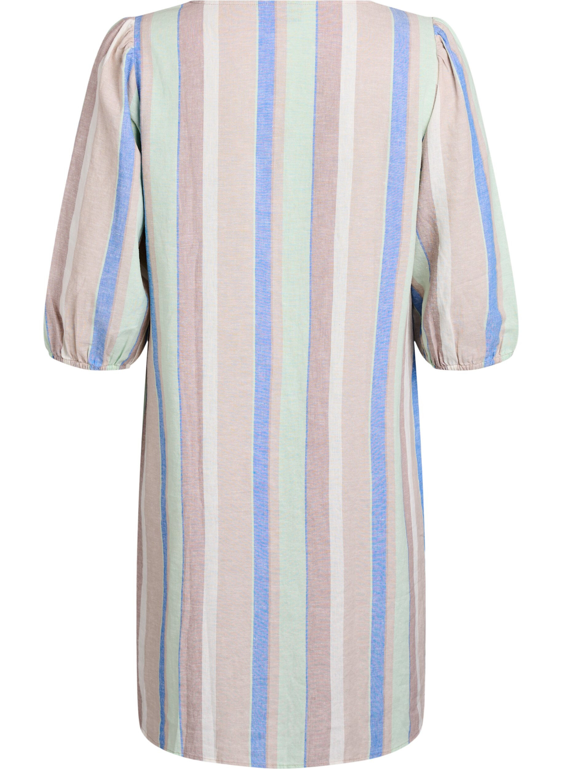 ZizziKorte jurk in linnen en viscose met 3/4 mouwen, Blauw, Packshot image number 1