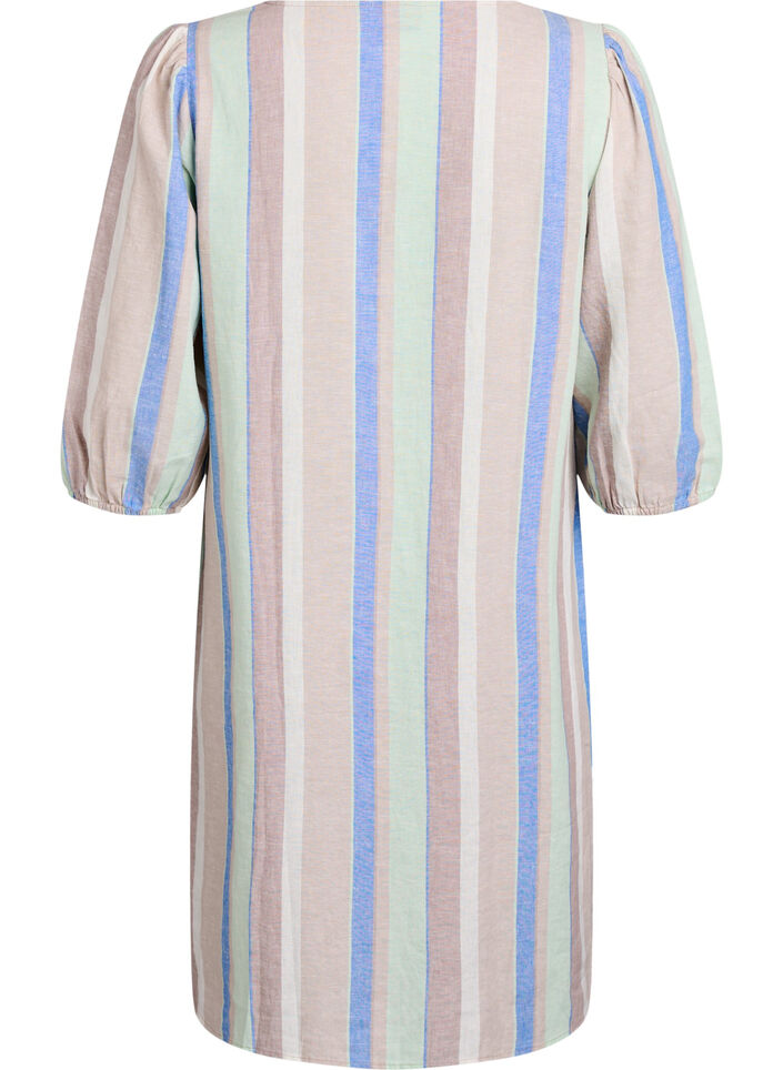 Korte jurk in linnen en viscose met 3/4 mouwen, Blauw, Packshot image number 1