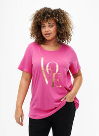 Katoenen T-shirt met goudkleurige tekst, R.Sorbet w.Gold Love, Model