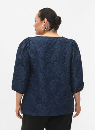 Jacquard blouse met 3/4 mouwen, Titan, Model image number 1