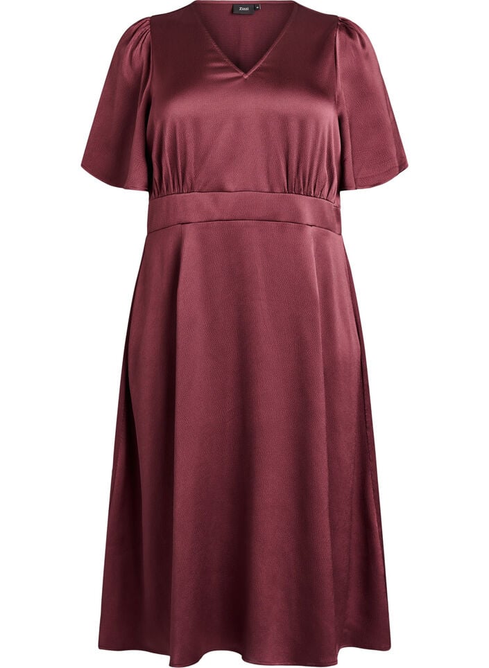 Empire feestjurk in midi lengte, Donker Bordeaux, Packshot image number 0
